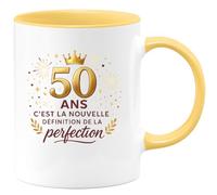 quotedazur - Mug 50 ans, c'est la nouvelle définition de la perfection - Tasse Cadeau 50 ans Femme - Jaune/Céramique