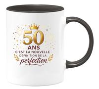 quotedazur - Mug 50 ans, c'est la nouvelle définition de la perfection - Tasse Cadeau 50 ans Femme - Noir/Céramique