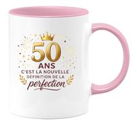 quotedazur - Mug 50 ans, c'est la nouvelle définition de la perfection - Tasse Cadeau 50 ans Femme - Rose/Céramique
