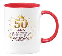 quotedazur - Mug 50 ans, c'est la nouvelle définition de la perfection - Tasse Cadeau 50 ans Femme - Rouge/Céramique
