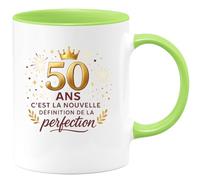 quotedazur - Mug 50 ans, c'est la nouvelle définition de la perfection - Tasse Cadeau 50 ans Femme - Vert/Céramique