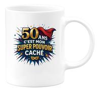 quotedazur - Mug 50 ans, c'est mon super pouvoir caché - Tasse Cadeau 50 ans Femme - Blanc/Céramique
