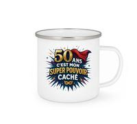 quotedazur - Mug 50 ans, c'est mon super pouvoir caché - Tasse Cadeau 50 ans Femme - Blanc/Emaillé