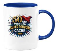 quotedazur - Mug 50 ans, c'est mon super pouvoir caché - Tasse Cadeau 50 ans Femme - Bleu/Céramique