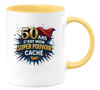 quotedazur - Mug 50 ans, c'est mon super pouvoir caché - Tasse Cadeau 50 ans Femme - Jaune/Céramique