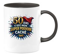 quotedazur - Mug 50 ans, c'est mon super pouvoir caché - Tasse Cadeau 50 ans Femme - Noir/Céramique