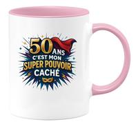quotedazur - Mug 50 ans, c'est mon super pouvoir caché - Tasse Cadeau 50 ans Femme - Rose/Céramique