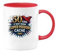 quotedazur - Mug 50 ans, c'est mon super pouvoir caché - Tasse Cadeau 50 ans Femme - Rouge/Céramique