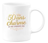 quotedazur - Mug 50 ans de charme, ça ne s'invente pas - Tasse Cadeau 50 ans Femme - Blanc/Céramique