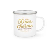 quotedazur - Mug 50 ans de charme, ça ne s'invente pas - Tasse Cadeau 50 ans Femme - Blanc/Emaillé