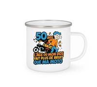 quotedazur - Mug 50 ans : l'âge où mon dos fait plus de bruit que ma moto - Tasse Cadeau Humour Homme - Blanc/Emaillé