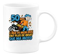 quotedazur - Mug 50 ans : l'âge où mon dos fait plus de bruit que ma moto - Tasse Cadeau Humour Homme - Blanc/Céramique