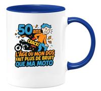 quotedazur - Mug 50 ans : l'âge où mon dos fait plus de bruit que ma moto - Tasse Cadeau Humour Homme - Bleu/Céramique