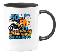 quotedazur - Mug 50 ans : l'âge où mon dos fait plus de bruit que ma moto - Tasse Cadeau Humour Homme - Noir/Céramique