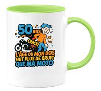 quotedazur - Mug 50 ans : l'âge où mon dos fait plus de bruit que ma moto - Tasse Cadeau Humour Homme - Vert/Céramique