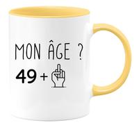 quotedazur - Mug 50 ans Mon âge Doigt Honneur Tasse Cadeau Anniversaire Jaune/Céramique
