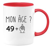 quotedazur - Mug 50 ans Mon âge Doigt Honneur Tasse Cadeau Anniversaire Rouge/Céramique