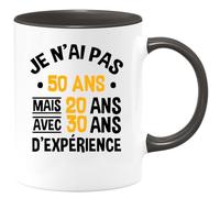 quotedazur - Mug 50 ans - Mug Je N'ai Pas 50 Ans Mais De l'Expérience - Tasse Cadeau Anniversaire 50 ans - Noir/Céramique