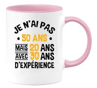 quotedazur - Mug 50 ans - Mug Je N'ai Pas 50 Ans Mais De l'Expérience - Tasse Cadeau Anniversaire 50 ans - Rose/Céramique
