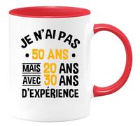 quotedazur - Mug 50 ans - Mug Je N'ai Pas 50 Ans Mais De l'Expérience - Tasse Cadeau Anniversaire 50 ans - Rouge/Céramique