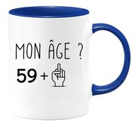 quotedazur - Mug 60 ans Mon âge Doigt Honneur Tasse Cadeau Anniversaire Bleu/Céramique