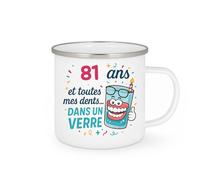 quotedazur - Mug 81 ans et toutes mes dents... dans un verre - Tasse Cadeau Anniversaire 81 Ans - Blanc/Emaillé