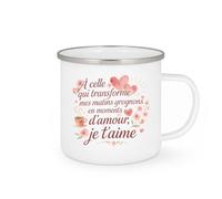 quotedazur - Mug À celle qui transforme mes matins grognons en moments d'amour, je t'aime - Tasse Cadeau Amour, Saint-Valentin, Couple Femme - Blanc/Emaillé