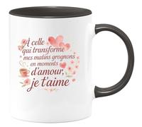 quotedazur - Mug À celle qui transforme mes matins grognons en moments d'amour, je t'aime - Tasse Cadeau Amour, Saint-Valentin, Couple Femme - Noir/Céramique