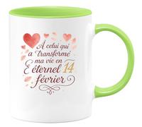 quotedazur - Mug À celui qui a transformé ma vie en éternel 14 février - Tasse Cadeau Amour, Saint-Valentin, Couple Homme - Vert/Céramique