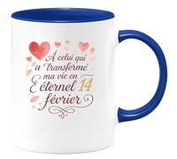 quotedazur - Mug À celui qui a transformé ma vie en éternel 14 février - Tasse Cadeau Amour, Saint-Valentin, Couple Homme - Bleu/Céramique