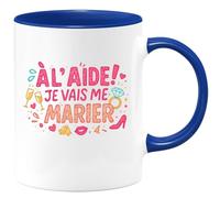 quotedazur - Mug à l'aide je vais me marier - Tasse Cadeau Enterrement vie jeune fille Femme - Bleu/Céramique