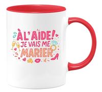 quotedazur - Mug à l'aide je vais me marier - Tasse Cadeau Enterrement vie jeune fille Femme - Rouge/Céramique