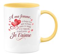 quotedazur - Mug à ma femme, à chaque fois que tu bois dans ce mug il te rappele à quel point je t'aime - Tasse Cadeau Saint-Valentin, Amour, Couple Femme - Jaune/Céramique