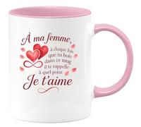 quotedazur - Mug à ma femme, à chaque fois que tu bois dans ce mug il te rappele à quel point je t'aime - Tasse Cadeau Saint-Valentin, Amour, Couple Femme - Rose/Céramique