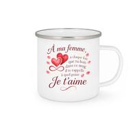 quotedazur - Mug à ma femme, à chaque fois que tu bois dans ce mug il te rappele à quel point je t'aime - Tasse Cadeau Saint-Valentin, Amour, Couple Femme - Blanc/Emaillé