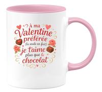 quotedazur - Mug À ma Valentine préférée (la seule en fait), je t'aime plus que le chocolat - Tasse Cadeau Amour, Saint-Valentin, Couple Femme - Rose/Céramique