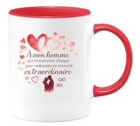 quotedazur - Mug À mon homme qui transforme chaque jour ordinaire en moment extraordinaire - Tasse Cadeau Amour, Saint-Valentin, Couple Homme - Rouge/Céramique