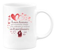 quotedazur - Mug À mon homme qui transforme chaque jour ordinaire en moment extraordinaire - Tasse Cadeau Amour, Saint-Valentin, Couple Homme - Blanc/Céramique