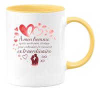 quotedazur - Mug À mon homme qui transforme chaque jour ordinaire en moment extraordinaire - Tasse Cadeau Amour, Saint-Valentin, Couple Homme - Jaune/Céramique