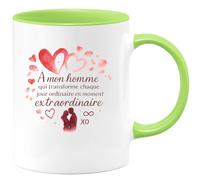 quotedazur - Mug À mon homme qui transforme chaque jour ordinaire en moment extraordinaire - Tasse Cadeau Amour, Saint-Valentin, Couple Homme - Vert/Céramique