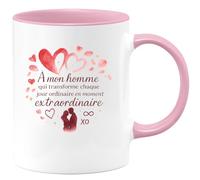 quotedazur - Mug À mon homme qui transforme chaque jour ordinaire en moment extraordinaire - Tasse Cadeau Amour, Saint-Valentin, Couple Homme - Rose/Céramique