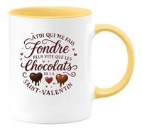 quotedazur - Mug À toi qui me fais fondre plus vite que les chocolats de la Saint-Valentin - Tasse Cadeau Amour, Saint-Valentin, Couple Homme - Jaune/Céramique