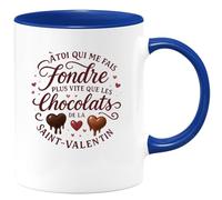 quotedazur - Mug À toi qui me fais fondre plus vite que les chocolats de la Saint-Valentin - Tasse Cadeau Amour, Saint-Valentin, Couple Homme - Bleu/Céramique