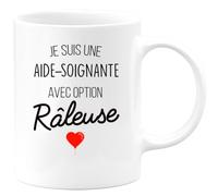 quotedazur - Mug Aide Soignante Avec Option Râleuse - Cadeau Humour Cheffe pour Anniversaire Collègue De Femme Ou Départ en Retraite Ou Cadeau Collègue Noël - Blanc/Céramique