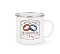 quotedazur - Mug artisan certifié en bonheur conjugal depuis 9 ans - Tasse Cadeau Noces de Faïence Homme - Blanc/Emaillé