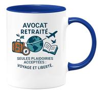 quotedazur - Mug Avocat retraité. Seules plaidoiries acceptées : voyage et liberté. - Tasse Cadeau Départ Retraite Homme - Bleu/Céramique