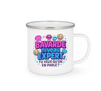 quotedazur - Mug Bavarde niveau expert. Tu veux qu'on en parle ? - Tasse Cadeau Humour Femme - Blanc/Emaillé