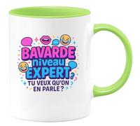 quotedazur - Mug Bavarde niveau expert. Tu veux qu'on en parle ? - Tasse Cadeau Humour Femme - Vert/Céramique