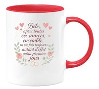 quotedazur - Mug Bébé, après toutes ces années ensemble, tu me fais toujours autant d'effet qu'au premier jour - Tasse Cadeau Amour, Saint-Valentin, Couple Homme - Rouge/Céramique
