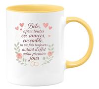 quotedazur - Mug Bébé, après toutes ces années ensemble, tu me fais toujours autant d'effet qu'au premier jour - Tasse Cadeau Amour, Saint-Valentin, Couple Homme - Jaune/Céramique